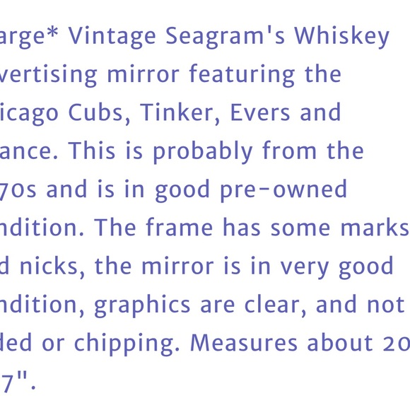 Beautiful bar mirror, Seagram’s seven crowns of sports collection, Chicago cubs - Picture 14 of 16